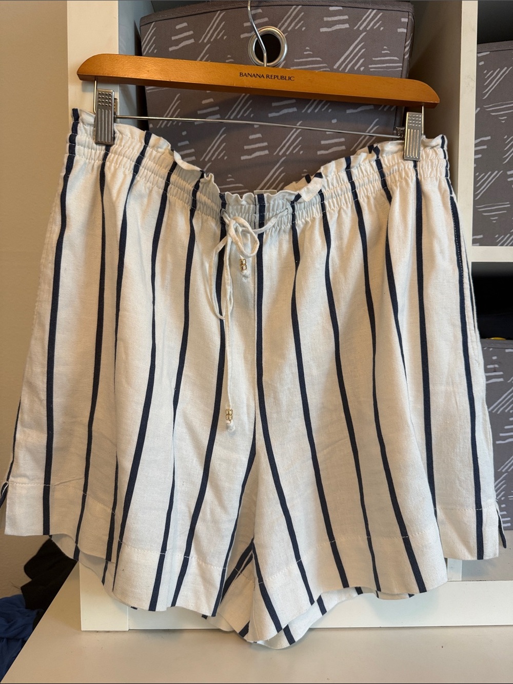 H&M White Shorts with Navy Vertical Stripes